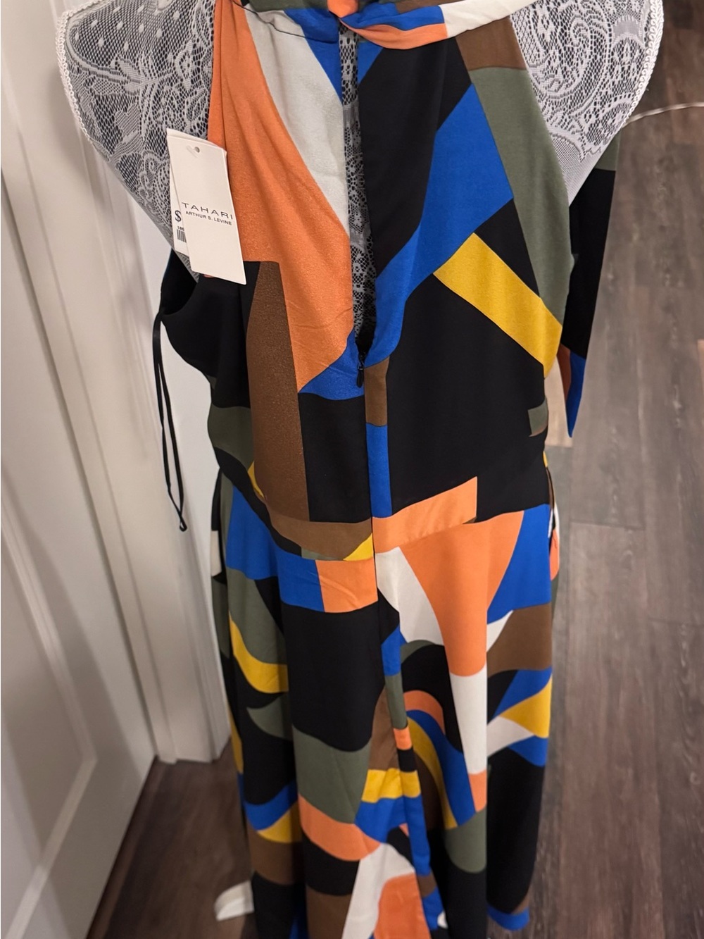 NWT High-Neck Geometric Midi Dress in Multicolor - Picture 3 of 4